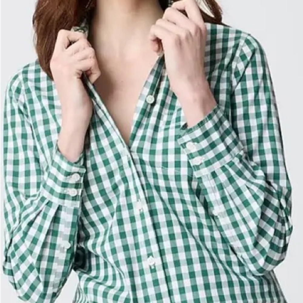 *NWT* J. Crew Women's Green and White Button-Down Shirt